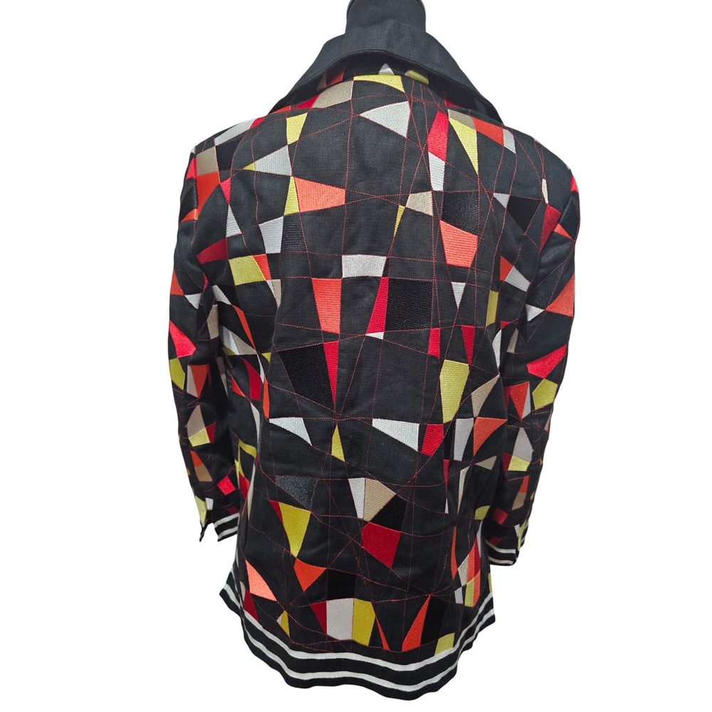 Linda Allard Ellen Tracy Linen Blazer Jacket Womens M Multicolor Artsy Abstract - Picture 5 of 14